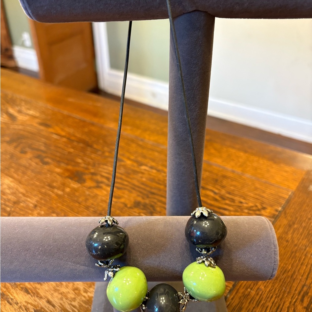 Black and Green Ceramic Beaded Necklace